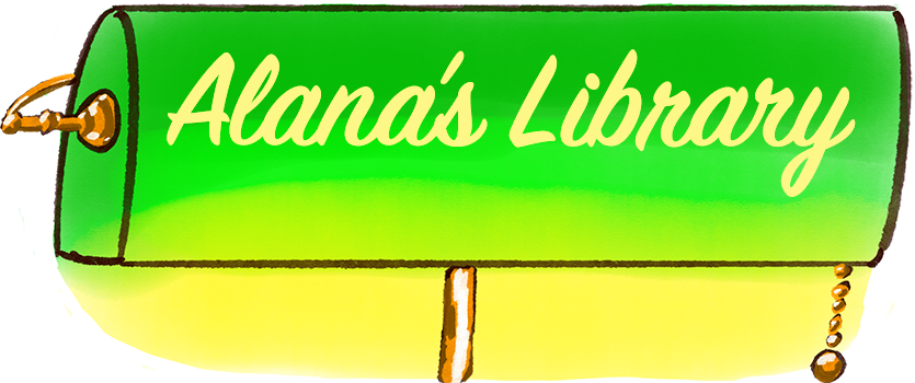 banner in bakers lamp graphic with words alanas library